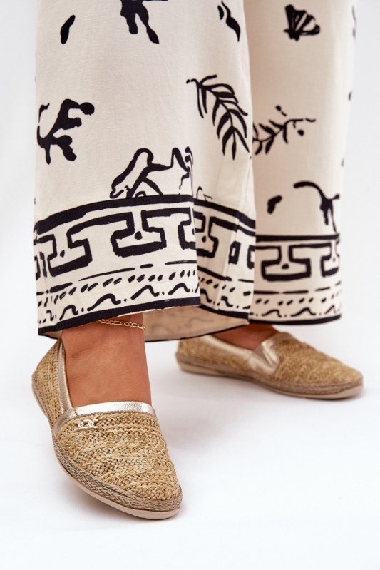 Elegantní kožené espadrilky s&nbsp;pletením béžovo-zlaté zazoo 10178 - Dámské boty Ženyespadrilky