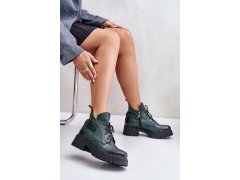 Zazoo 60483 dámské kožené kotníkové boty s nízkým svrškem zateplené tmavě Zelené