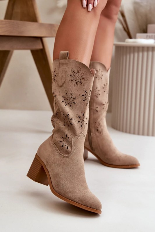 Ažurové kozačky rmr2337 hnědé - step in style - Dámské boty Ženykozačky