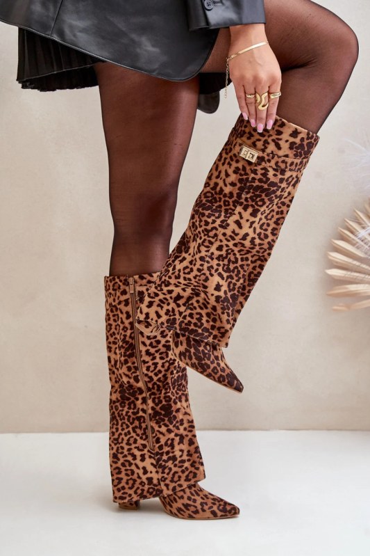 Dámské kozačky na podpatku 9501 hnědá vzor - step in style