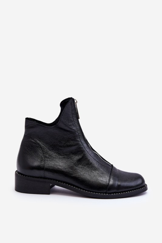 Kožené kozačky na zip nicole 2785/037 Černá