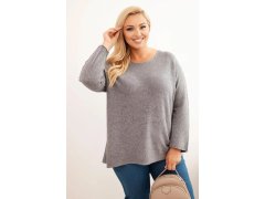 Dámský svetr plus size s&nbsp;lodičkovým výstřihem šedý
