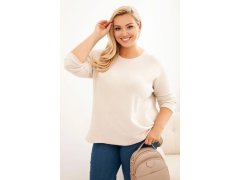 Dámský svetr plus size s&nbsp;lodičkovým výstřihem béžový