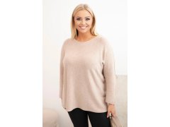 Dámský svetr plus size s&nbsp;lodičkovým výstřihem tmavě béžový