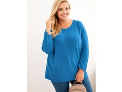Dámský svetr plus size s&nbsp;lodičkovým výstřihem námořní