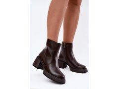 Kožené zateplené kotníkové boty na podpatku d&a cr62-3369 Hnědé