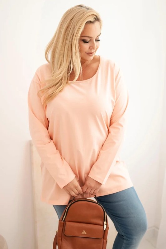 Dámská blůza plus size s&nbsp;lodičkovým výstřihem meruňková - Dámské boty Ženylodičky