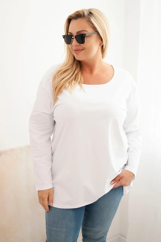 Dámská blůza plus size s lodičkovým výstřihem bílá