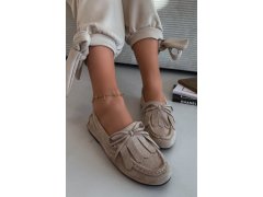 Dámské mokasíny s&nbsp;šněrováním a&nbsp;třásněmi béžové Glorina