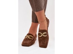 Dámské mokasíny z přírodního semiše zlatý detail d&a cr61-3115 hnědé