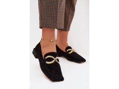 Dámské mokasíny z přírodního semiše zlatý detail d&a cr61-3115 Černé