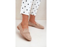Mokasiny loafersy dámské s ozdobným prvkem béžové Evelora