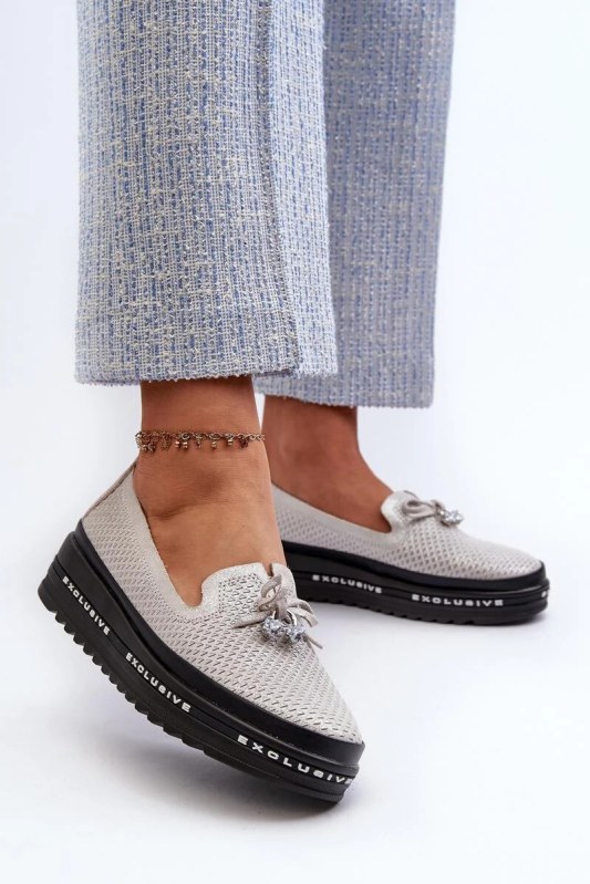 Dámské mokasiny lr400 stříbrné - step in style - Dámské boty Ženymokasíny