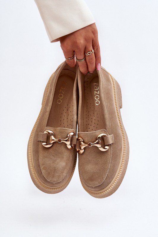 Zazoo 3429 semišové dámské mokasíny s ozdobou Beige