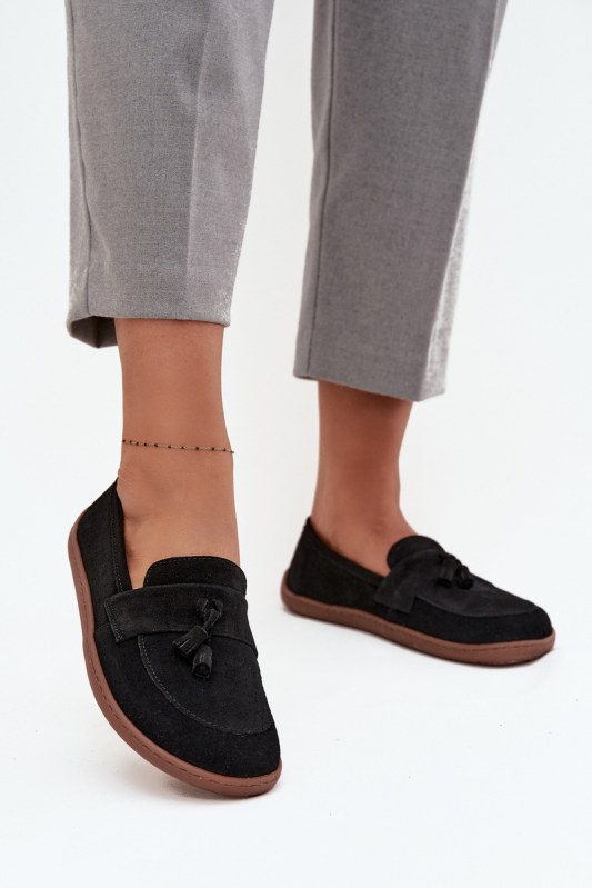 Kožené semišové mokasíny typu barefoot zazoo 322 černé