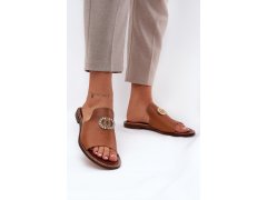 Elegantní dámské kožené pantofle s dekorací zazoo 3008 Camel