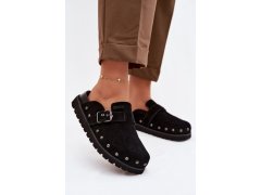 Zamsové pantofle na platformě s cvoky a sponou big star tt274951 Černé