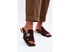 Semišové pantofle s zlatými ozdobami d&a cr61-3061 Čokoládové