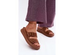 Kožené semišové dámské pantofle na platformě vinceza 66916 camel