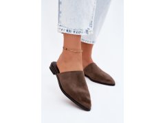 Kožené semišové pantofle mule dámské ploché d&a jc61-1004 khaki