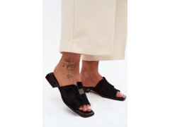 Elegantní dámské kožené semišové pantofle d&a jc61-1002 černé