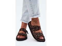 Dámské pantofle na platformě s&nbsp;přezkami d. franklin dfsh407011 leopardí vzor