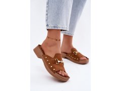 Semišové dámské pantofle inblu tf0002ku Camel