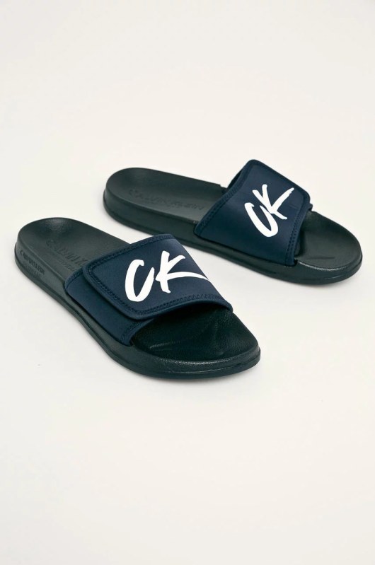 Pantofle km0km00499-cbk modrá - calvin Klein
