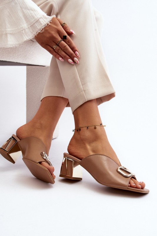 Elegantní dámské pantofle na podpatku laura messi 2771 Beige