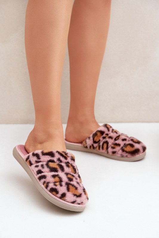 Dámské kožené pantofle leopard inblu ek000008 Růžové