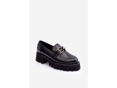 Dámské kůže polobotky loafersy s ozdobou černá Lyndani
