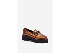 Dámské kožené polobotky loafersy s ozdobou zlatou Lyndani