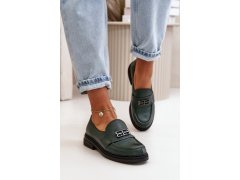 Zazoo 20174 kožené elegantní polobotky dámské na plochém podpatku tmavě Zelené