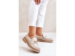 Zazoo 20174 kožené elegantní polobotky dámské na plochém podpatku Béžové