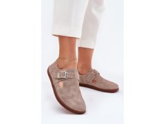 Semišové polobotky barefoot dámské s&nbsp;přezkou zazoo n1261 Béžové