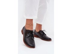 Dámské kožené elegantní šněrovací polobotky zazoo 4238 Černé