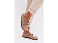 Kožené semišové polobotky barefoot dámské s&nbsp;pásky zazoo n1271 béžové