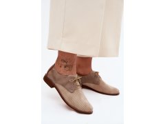 Kožené dámské elegantní šněrovací polobotky zazoo 4238 Béžovo-hnědé