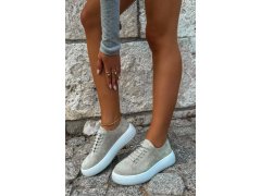 Polobotky sneakersy na platformě z přírodního semiše béžové Blushy