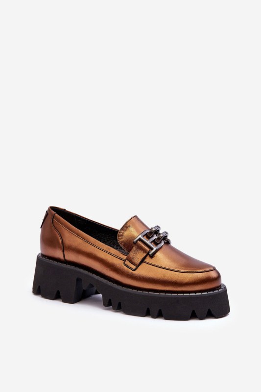 Dámské kožené polobotky loafersy s&nbsp;ozdobou zlatou Lyndani - Dámské boty Ženypolobotky