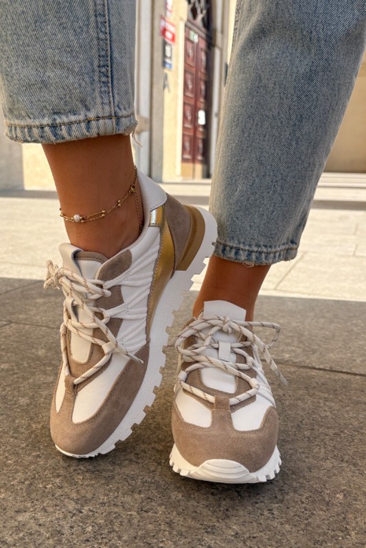 Kožené polobotky sneakers dámské artiker 56c1738 Bežovo-Zlaté