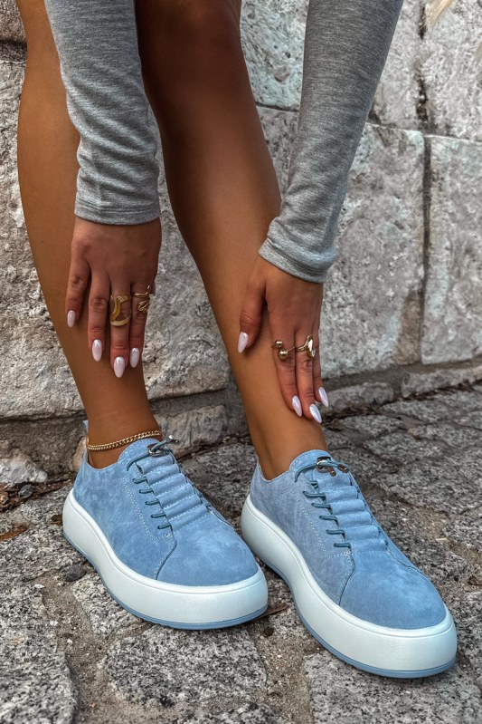 Polobotky sneakersy na platformě z&nbsp;přírodního semiše modré Blushy - Dámské boty Ženypolobotky