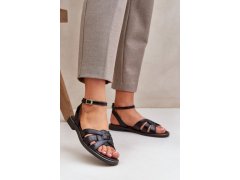 Zazoo 40378 ploché dámské kožené sandály Černé 7667880