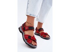 Kožené semišové dámské sandály na suchý zip červené Blingy