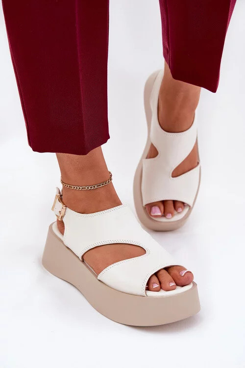 Dámské sandály na platformě 5227 ecru s&nbsp;béžovou - ideal shoes - Dámské boty Ženysandály