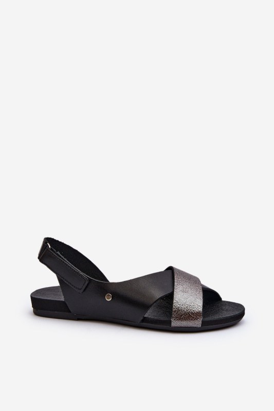 Zazoo 40141 kožené sandály na suchý zips Černé
