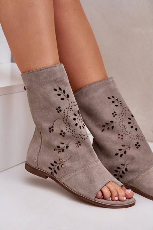 Zazoo 3437 dámské semišové sandály s&nbsp;hřebínkem na zip Beige - Dámské boty Ženysandály