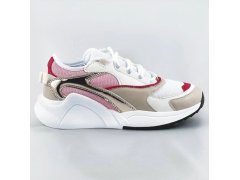 Růžové šněrovací sneakersy s barevnými vsadkami (6346)