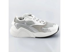 Bílo-šedé šněrovací sneakersy s barevnými vsadkami (6346)