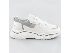 Bílo-šedé dámské sneakersy s brokátovými vsadkami (LU-2)
